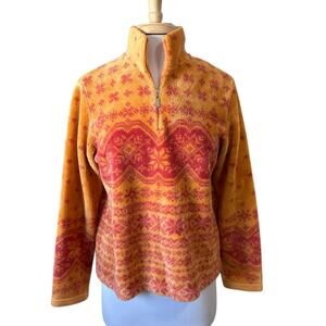 Vintage Talbots Pink Orange Nordic Plush Fleece Pullover 1/4 Zip Women's S P